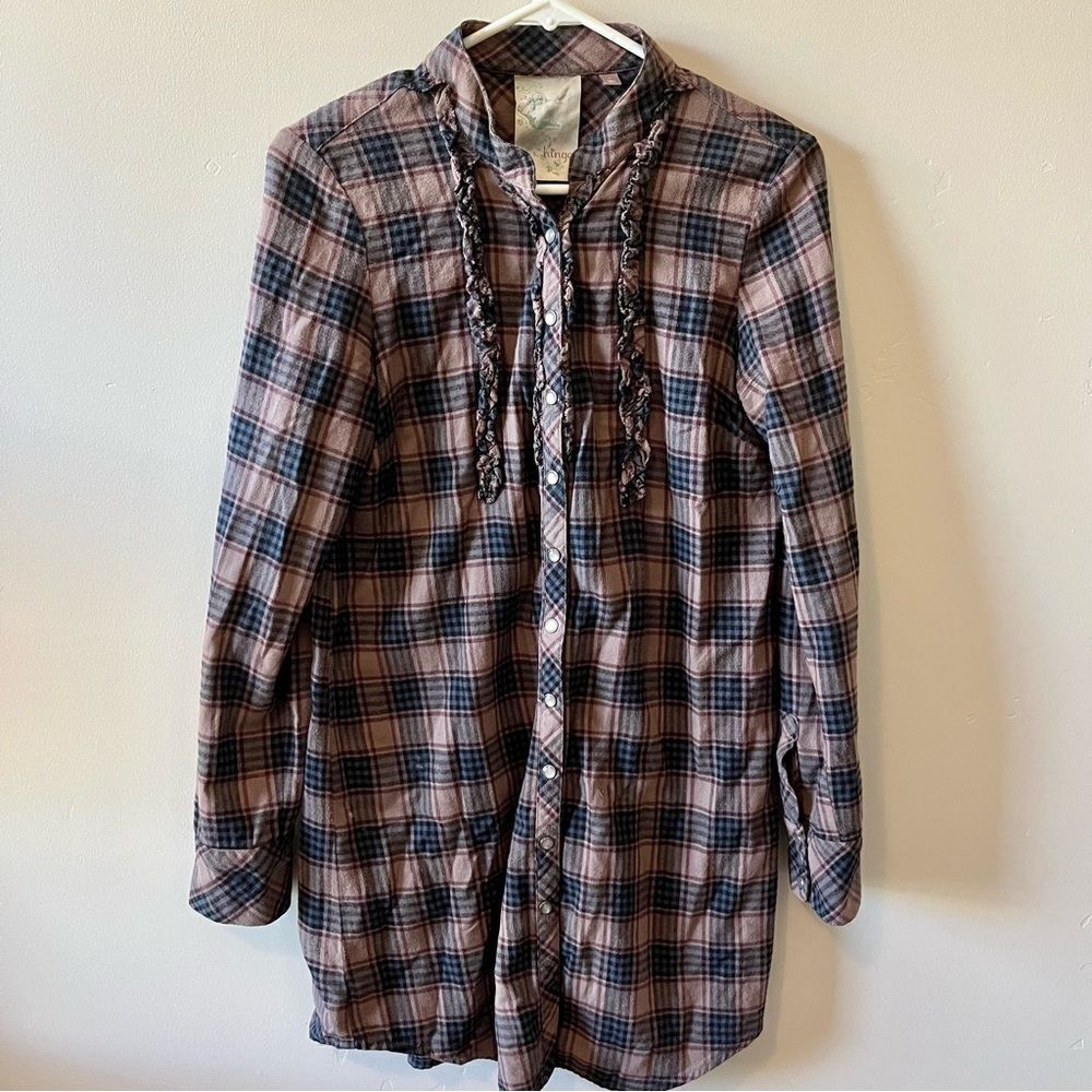 HINGE Button Down Flannel Mini Dress Size Small